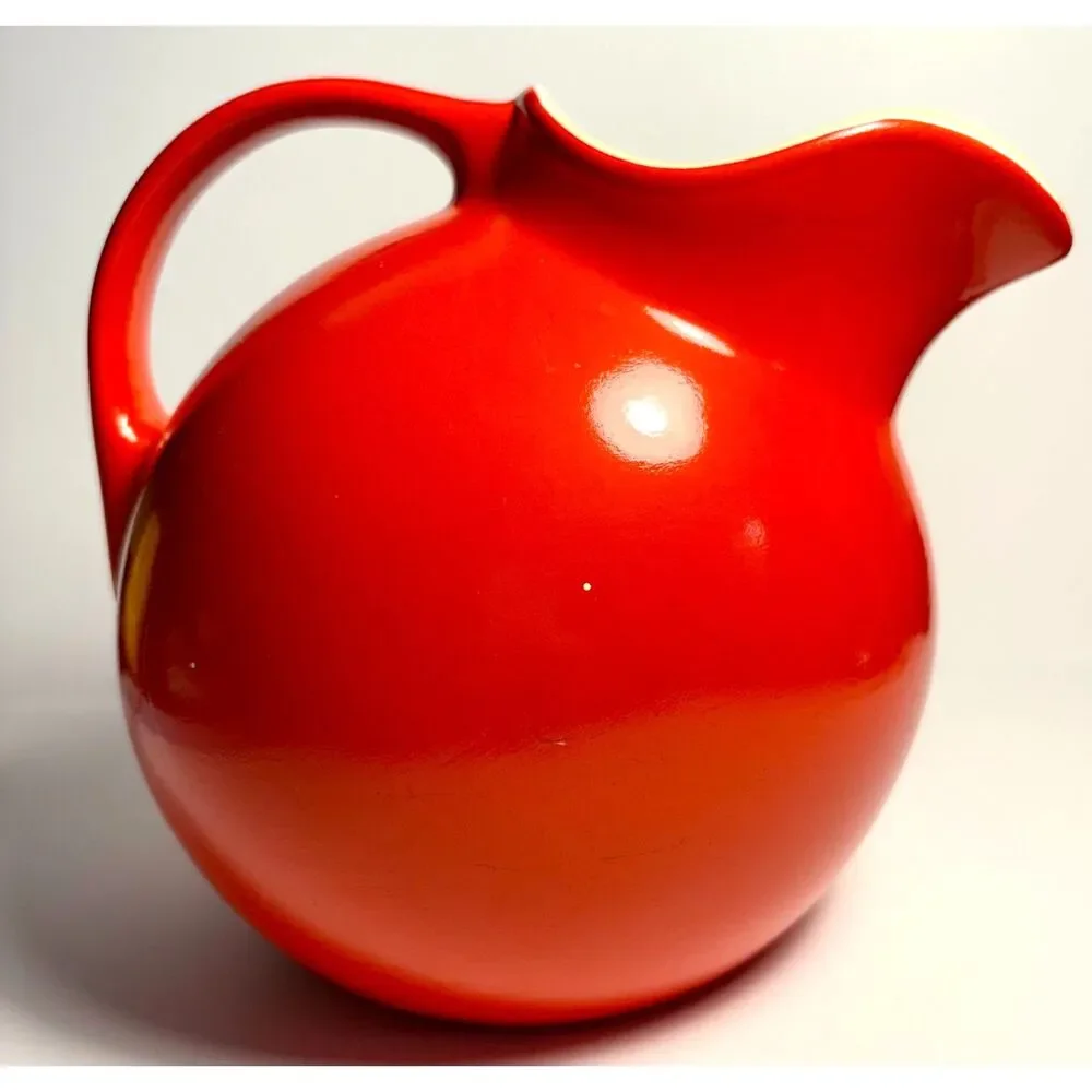 VTG Hall's Superior Quality Kitchenware Red Ball Pitcher MCM Ceramic Water Jug